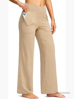 Wide Leg Yoga Pants with Pockets High Waist Crosscover Stretch Work Lounge Pants